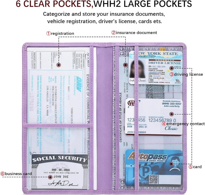 Peisicne Car Registration and Insurance Card Holder for Women Men, Purple Glove Box Paperwork Organizer with Magnetic Buckle for Easy Access and Protect Documents and Various Cards in Vehicle - Image 3